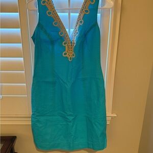Lilly Pulitzer Turquoise Mini Dress with Gold Accents
